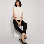 White House | Black Market NWT WHBM Fringe Mockneck Sweater Vest color: Antique White Size M Photo 2