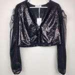 Pianura Studio Cropped Jacket Sequin Black Size 42 Italian US Small NWT Photo 0