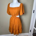 SheIn  Cut Out Tiered Mini Dress Size Small On or Off Shoulder Linen Like Photo 2