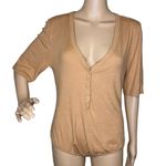 Gianni Bini Short Sleeve Tan Bodysuit Size XL Photo 0