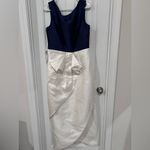 Kay Unger Blue & Cream Satin Bow Front Gown – Elegant Evening Dress Photo 2