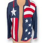 Vintage Y2K Patriotic Zip Cardigan Sweater Large Blue Red Stars Stripes USA Flag Photo 4