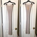AYA MUSE Skirt Pisa Ribbed Knit Maxi Slit Metallic Stretchy Beige S NWT Tan Photo 2