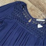 Solitaire  Midi Dress Women L Blue 3/4 Sleeve Crochet Lined Boho Rayon Keyhole Photo 2