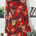 Vintage 70s Floral Midi Dress Red Black M L Size M Photo 0