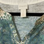 Chico's Chico’s women’s size 2 (12) blouse 3/4 sleeve roll tab earthtone paisley print Photo 2