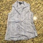 Ellen Tracy  Top Size M Blue White Stripe 100%‎ Linen Button Down Sleeveless Tank Photo 0