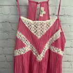 Umgee  hot pink crinkle fabric crochet mini dress or tunic top size Large boho Photo 4