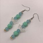 Handmade  Mint Green Floral Butterfly Beaded Earrings Photo 2