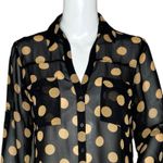 EXPRESS Shirt Womens Small Black Tan Polka Dot Portofino Office Casual Novelty Photo 4