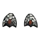 Vintage Mother Of Pearl & Resin Inlay Stud Earrings Bat wings Whimsical Unique Silver Photo 2