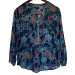 Gap Navy Blue Floral Casual Business Medium Blouse Sheer Photo 1