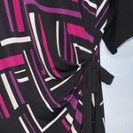 R & K Black & Purple Geometric Print Short Sleeve Stretch Knit Faux Wrap Dress 1X Photo 1