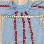 Liz Claiborne  Blue Red Embroidered Short Sleeve Top Cotton Gauzy Shirt Size S Photo 2