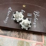 Vintage 50s West Germany Floral Pearl Beaded Clip Earrings Black Photo 2