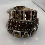 Vintage Nocona Western Leopard Haircalf Rhinestone Concho Belt Brown Silver Size XL Photo 0