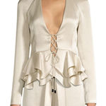 Alexis  Reagan Satin Lace Up Ruffled Peplum Top Blouse‎ Sz S Whimsical Romantic Photo 0