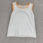 Talbots  Womens Tank Top Large White Orange Trim Crew Neck Stretch Casual Comfort Photo 0