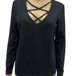 Boston Proper Cotton Black Criss Cross V Neck Long Sleeve Tee Shirt Womens M Photo 0