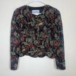 Another Thyme Vintage 90s Velvet Floral Gold Metallic Sparkle Blazer Size PM Black Photo 2