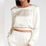 EXPRESS  Ivory Cream Satin Long Sleeve Cropped Shoulder Pad Blouse Top Size Small Photo 0