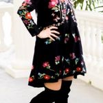 ZARA  Black Mini Ruffle Tunic Dress With Colorful Floral  Embroidery Design XS Photo 3
