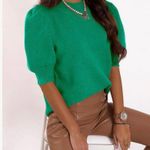 NEW Green Puff Short Sleeve Sweater Tops Trendy Knit Crew Neck Casual M Size M Photo 6