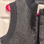 Anthropologie Quilted Button Front Vest Black Ribbed Collar Sleeves Womens L Photo 1