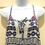 Timing Blue & White Aztec Spaghetti Strap Boho Mini Dress Photo 2