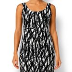 Tahari  Black White Abstract Print Sleeveless Sheath Midi Dress Work Office 4P Photo 0