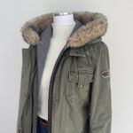 Buffalo Parka Jacket Womens Large Green Y2K Faux Fur Hoodie Military Bella Swan Photo 2