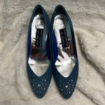 Stuart Weitzman  Blue Denim Heels with Silver Rhinestone Accents Photo 5