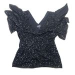 y2k vtg. sparkly beaded ruffle fairy whimsy goth party blouse x large Black Size XL Photo 4