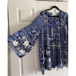 Sunny Leigh  NEW Long Lightweight A Line Crinkle Stretch Top Blouse Black Blue 3X Photo 2