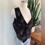 Vintage Floral Corduroy Vest L/XL Velvet Look‎ 90s Black Photo 6