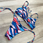 OneOne Swimwear Bikini tie front top cheeky high rise womens Blue large colorful Photo 1