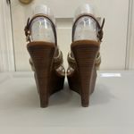 Coach Beatriz Sz 7.5 Leather Gold Woven Wedge Platform Sandals Glam READ Photo 3