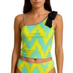 Lime Ricki Bow Two Piece Swimsuit Women’s Size Medium One Shoulder with Black Bow Lime Photo 0