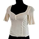 We The Free  White Ribbed Sweetheart Neck Top - Size XL, Short Sleeve, NWT Photo 1