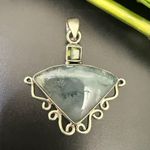 Vintage Handcrafted 925 Sterling Silver Moss Agate Stone & Peridot Pendant 10g. Green Photo 0
