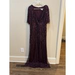 Mac Duggal   Embellished Tulle Wrap-Effect Column Gown Size 16‎ Plum Formal Photo 4