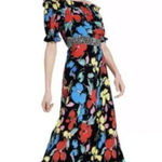 RIXO Dress Womens Size 2 Black Floral Print Off Shoulder Puff Sleeve Maxi Photo 1