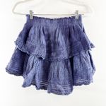 Aerie  Tiered Ruffle Cotton Smocked Waist Tie Dye Mini Skirt Blue Small Photo 4