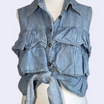 Vintage Hyper Women’s M Ruffle Denim Cropped Top‎ Button Up Western Boho Blue Size M Photo 0