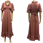 Vintage Prairie Empire Waist Ruffled Puff Short Sleeve Tie Waist Maxi Dress 7 Pink Size undefined Photo 1