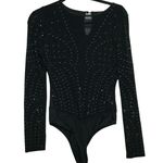 BANJUL Black LongSleeve Rhinestone EmbellishedCutout V Neck BodysuitWomen size L Photo 0