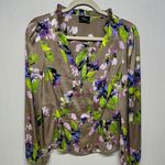 Milk and Honey Green and Tan Buttoned Fitted Blouse with Notched Collar Photo 0