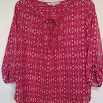 Violet+Claire Women's Geometric Print Tie Front Blouse Pink White Size Medium Photo 0