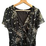 Kensie  Foil Print Chiffon Maxi Dress Size 12 Black Gold Hi-Low Whimsigoth Fairy Photo 1