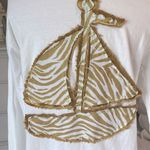 White Cotton Gold Sailboat Long Sleeve Beachy Shirt Size M Photo 2